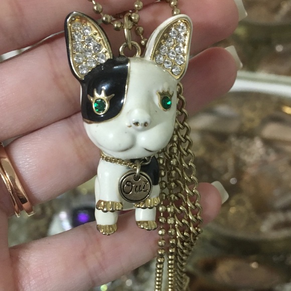 SOLD-Betsey Johnson Frenchie Necklace - Picture 3 of 3